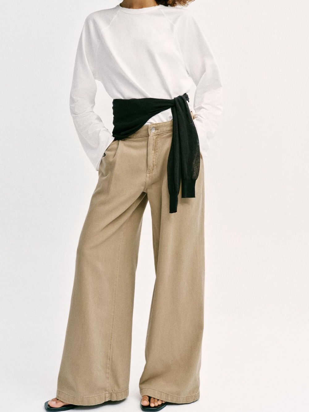 Zara Wide-Leg High-Rise Pants in Khaki Tan